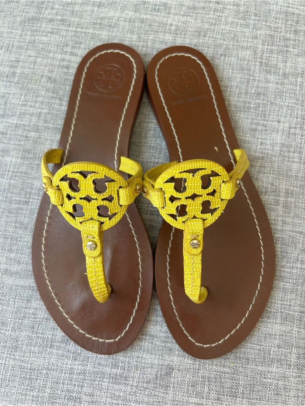 Tory Burch Yellow Mini Miller Leather Thong Sandals